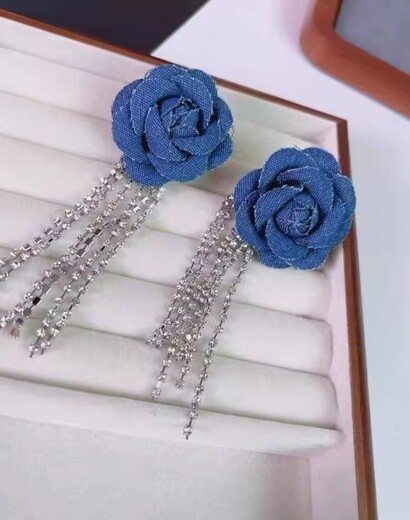 Blue rose earrings