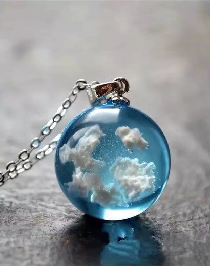 Blue sky white clouds pendant with necklace
